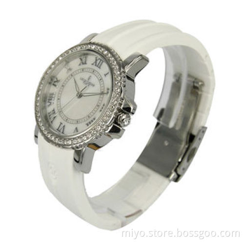 Silicone Watch, Convenient and Useful, Available in Round Shape with CZ Stones, MOP Dial